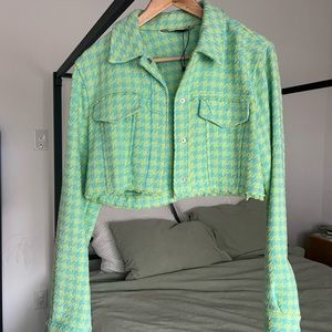 Zara tweed green crop jacket